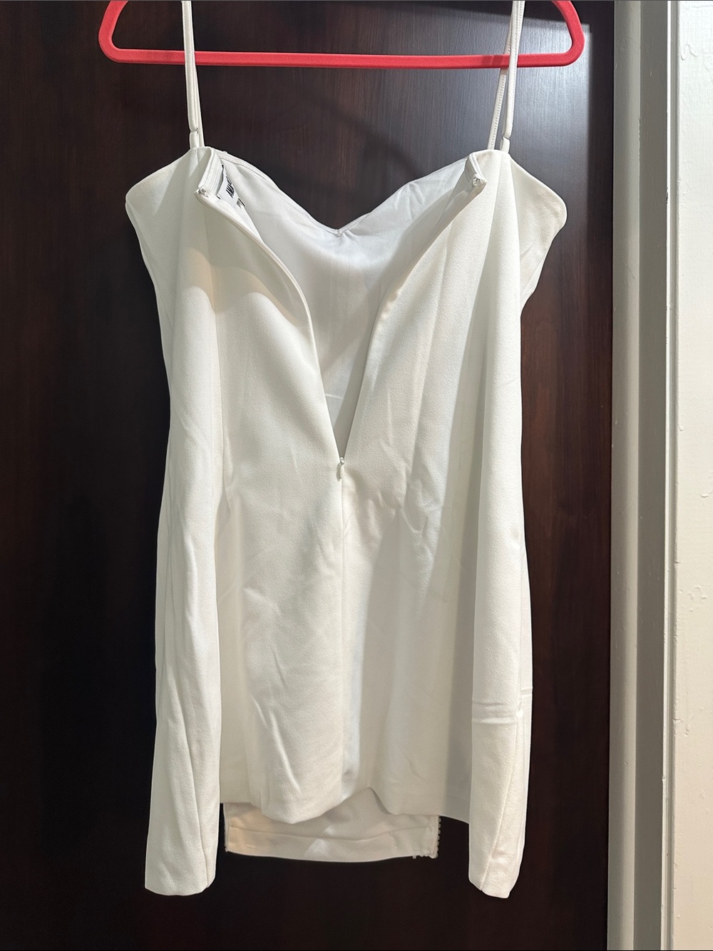 Amazing Lace | Elegant White Cowl Neck Mini Dress with Pearl & Crystal Accents - Picture 6 of 15